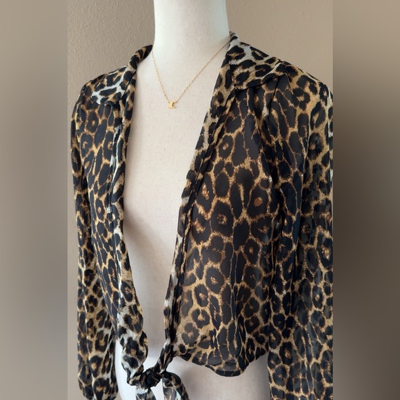 Leopard print chiffon polyester tie cardigan top - Picture 5 of 5